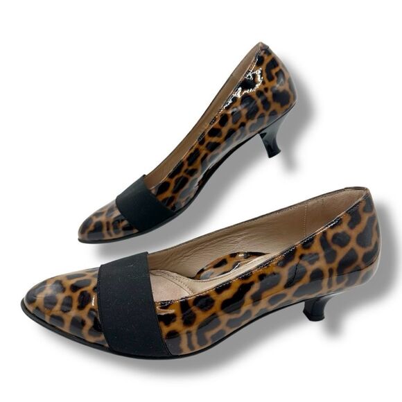BeautiFeel Animal Print Patent Leather Kitten Heel‎ Pumps w/Elastic Accent 6.5 - Picture 2 of 14